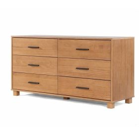 Modern Farmhouse Solid Wood 6 Drawer Double Dresser (Color: Light Brown Finish)