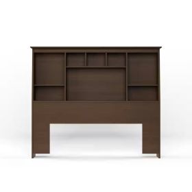 Full size Farmhouse Bookcase Headboard in Wood Finish (Color: Espresso Brown)