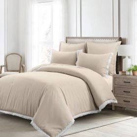 Full/Queen French Country 5-Piece Lightweight Comforter Set w/ Lace Trim (Color: Beige)
