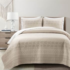 Full/Queen Scandinavian Chevron Reversible Cotton Quilt Set (Color: Beige Tan)