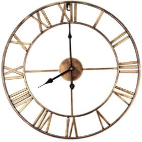 Decorative 18.5-inch Roman Numerals Silent Non-Ticking Wall Clock (Color: Gold)