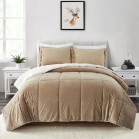 King Plush Microfiber Reversible Comforter Set (Color: Gold)