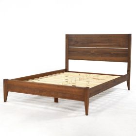 Queen Size Rustic Mid Century Slatted Platform Bed (Color: Walnut)