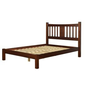 King Farmhouse Style Solid Wood Platform Bed Frame with Headboard (Color: Cherry)