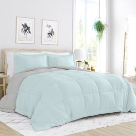 King/Cal King 3-Piece Microfiber Reversible Comforter Set (Color: Aqua Blue and Grey)