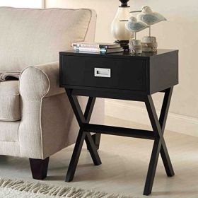 Modern 1-Drawer Bedside Table Nightstand End Table in Wood Finish (Color: Black)
