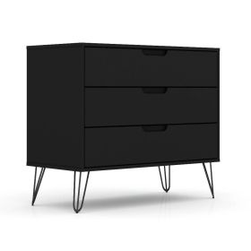 Modern Scandinavian Style Bedroom 3-Drawer Dresser (Color: Black Wood Finish)