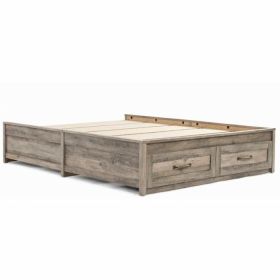 Queen Farmhome Platform Bed with Storage Drawers (Color: Grey Wood Finish)