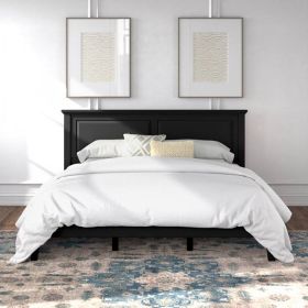 King Traditional Solid Oak Wooden Platform Bed Frame with Headboard (Color: Black)
