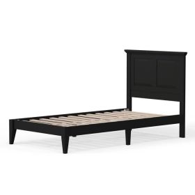 Twin Traditional Solid Oak Wooden Platform Bed Frame with Headboard (Color: Black)