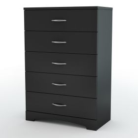 Modern 5-Drawer Bedroom Chest in Wood Finish (Color: Black)