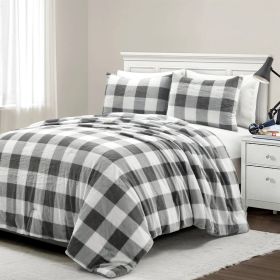 Twin Size Plaid Soft Faux Fur Comforter Set (Color: Black White Grey)