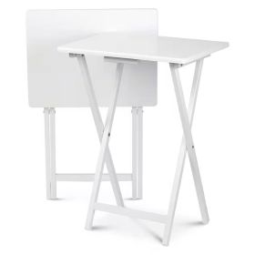 Set of 2 - Folding TV Tray Table in Wood Finish (Color: White)