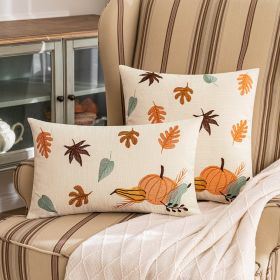 Autumn Maple Leaf Pumpkin Embroidered Cushion Living Room Sofa Cushion Pillowcase (Option: Pumpkin Fallen Leaves-30x50cm Without Core)