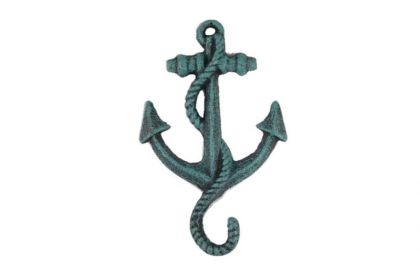 Seaworn Blue Cast Iron Anchor Hook (size: 5'''')