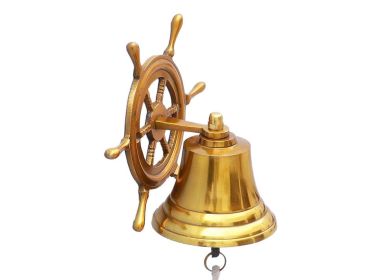 Brass Plated Hanging Ship Wheel Bell (size: 7'''')