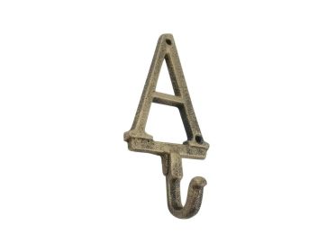 Rustic Gold Cast Iron Alphabet Wall Hook 6"" (Letter: A)