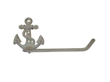 Aged White Cast Iron Toilet Paper Holder 10"" (Shape: Anchor)