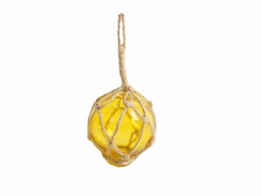 Yellow Japanese Glass Ball Fishing Float With Brown Netting Decoration (size: 2'''')