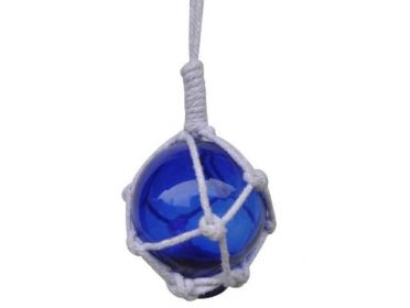 Blue Japanese Glass Ball Fishing Float With White Netting Decoration (size: 2'''')
