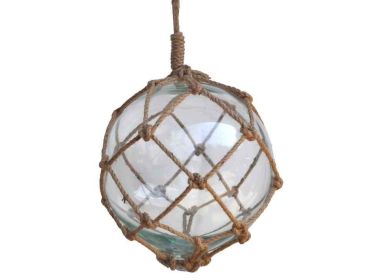 Clear Japanese Glass Ball Fishing Float With Brown Netting Decoration (size: 12'''')