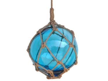 Light Blue Japanese Glass Ball Fishing Float With Brown Netting Decoration (size: 12'''')