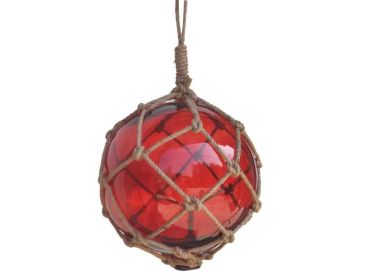 Red Japanese Glass Ball Fishing Float With Brown Netting Decoration (size: 12'''')