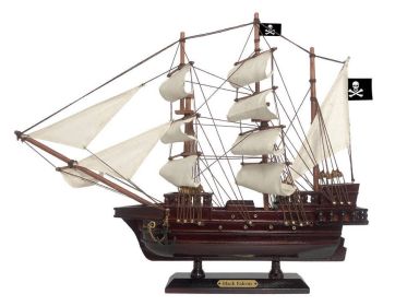 Wooden Captain Kidd's Black Falcon White Sails Pirate Ship Model (size: 15'''')