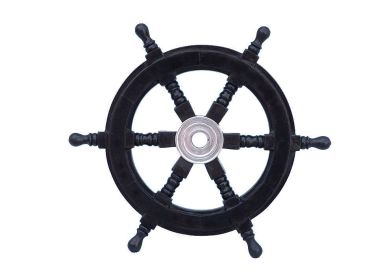 Deluxe Class Wood and Chrome Decorative Pirate Ship Steering Wheel (size: 12''''')