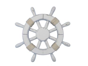 Rustic White Decorative Ship Wheel (size: 12'''')