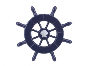 Dark Blue Decorative Ship Wheel With Seashell (size: 6'''')