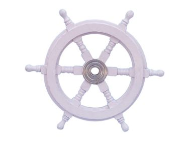 Deluxe Class White Wood and Chrome Ship Decorative Steering Wheel (size: 12'''')